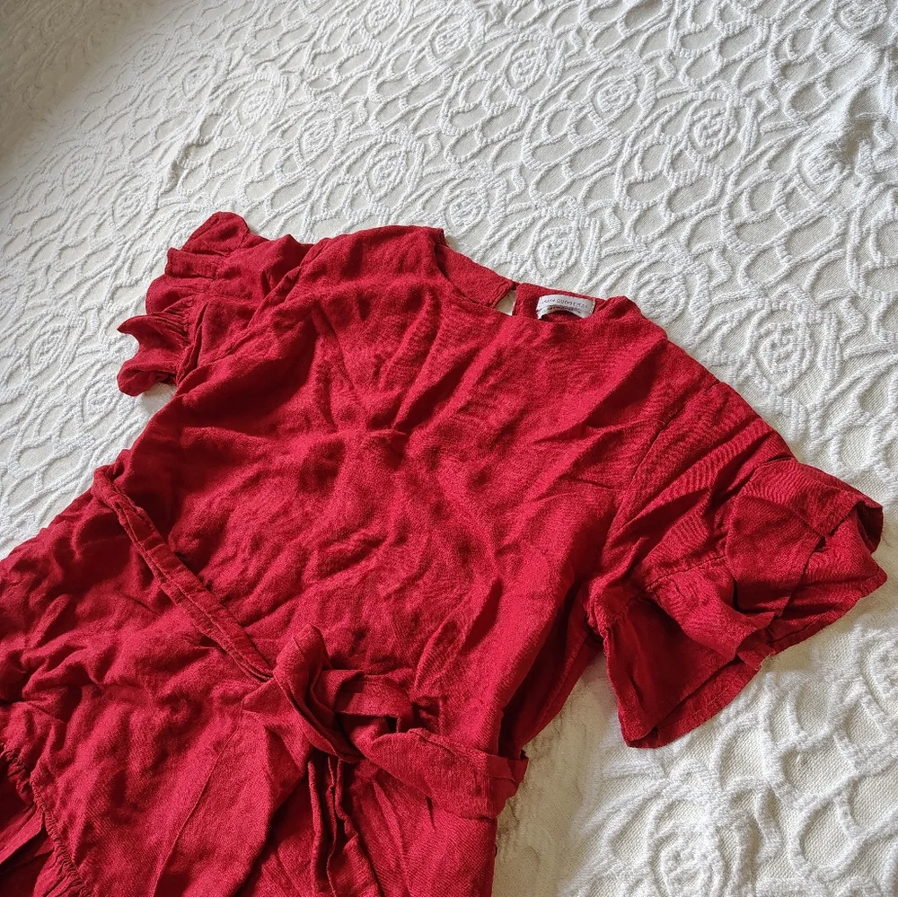 Urban Outfitters Red Ruffle Mini Dress Large L - Picture 6 of 12